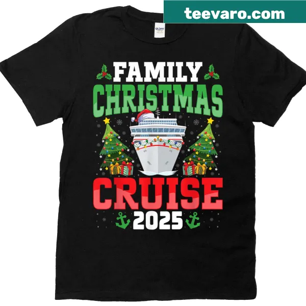 T-shirt celebrating family Christmas cruise trip with festive graphics