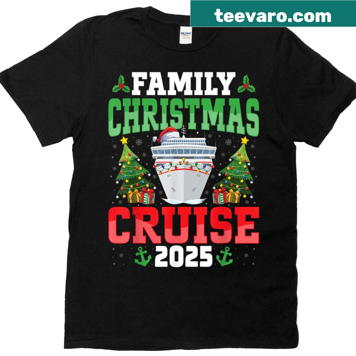 T-shirt celebrating family Christmas cruise trip with festive graphics — on a men's t-shirt