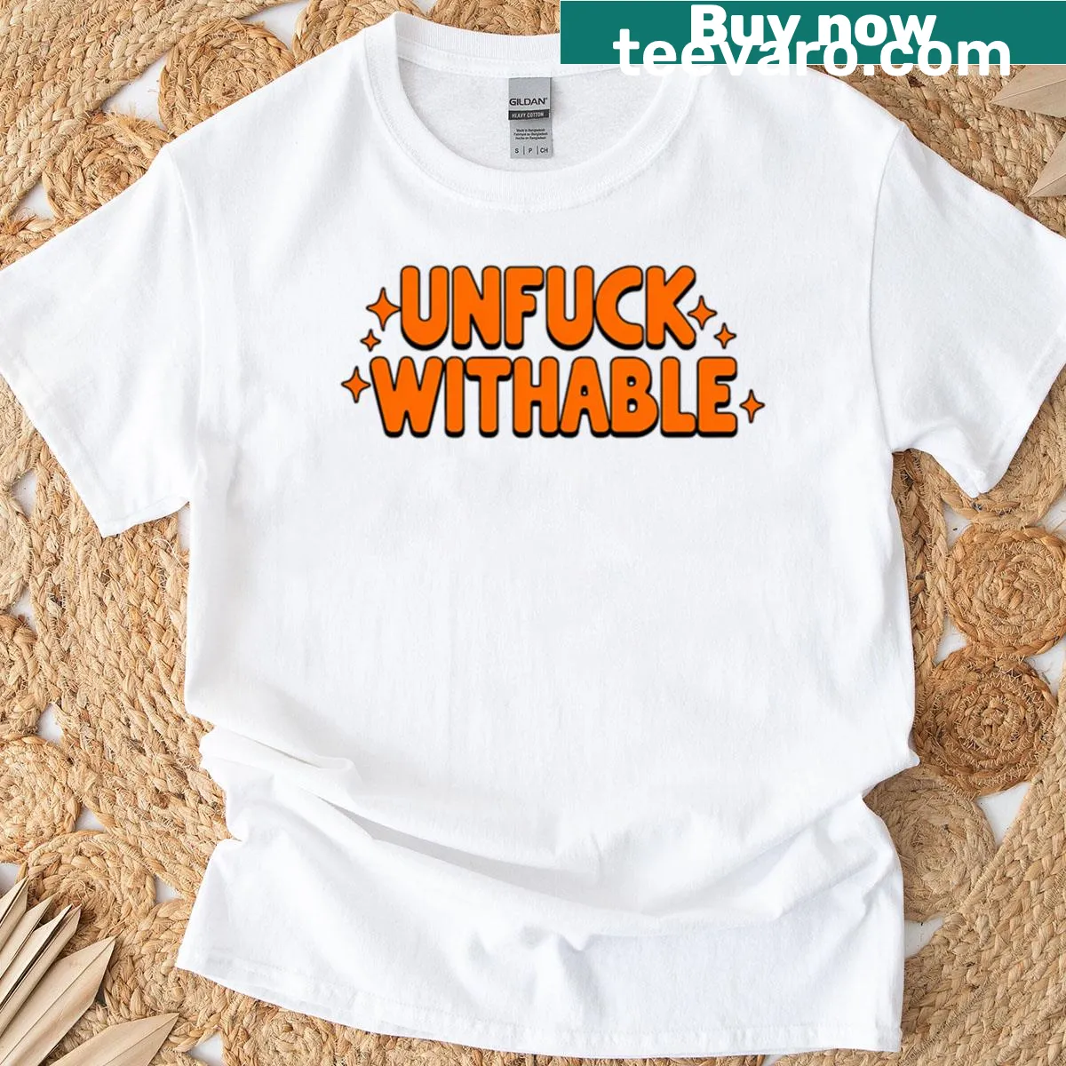 Oversized T-shirt with an edgy quote in black block typography — on a men's t-shirt
