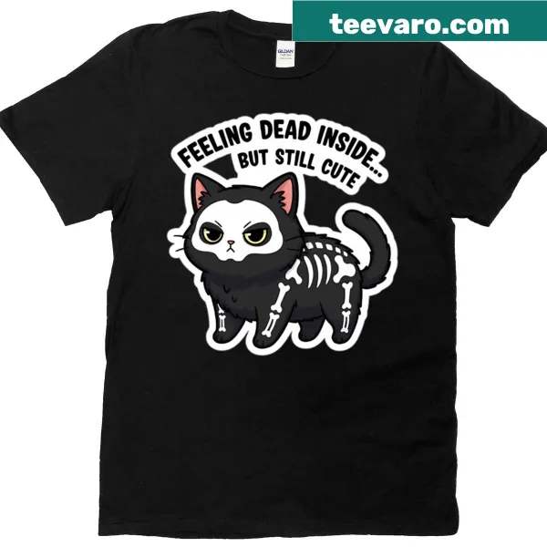 Cute oversized t-shirt featuring a skeleton cat design