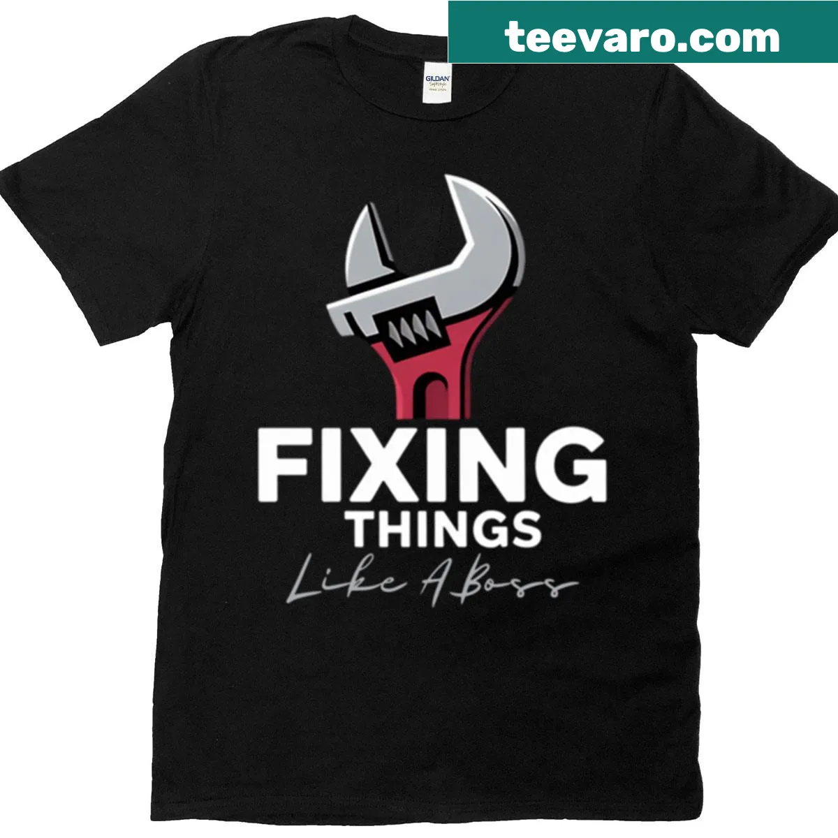 T-shirt with text about fixing things like a boss — on a men's t-shirt