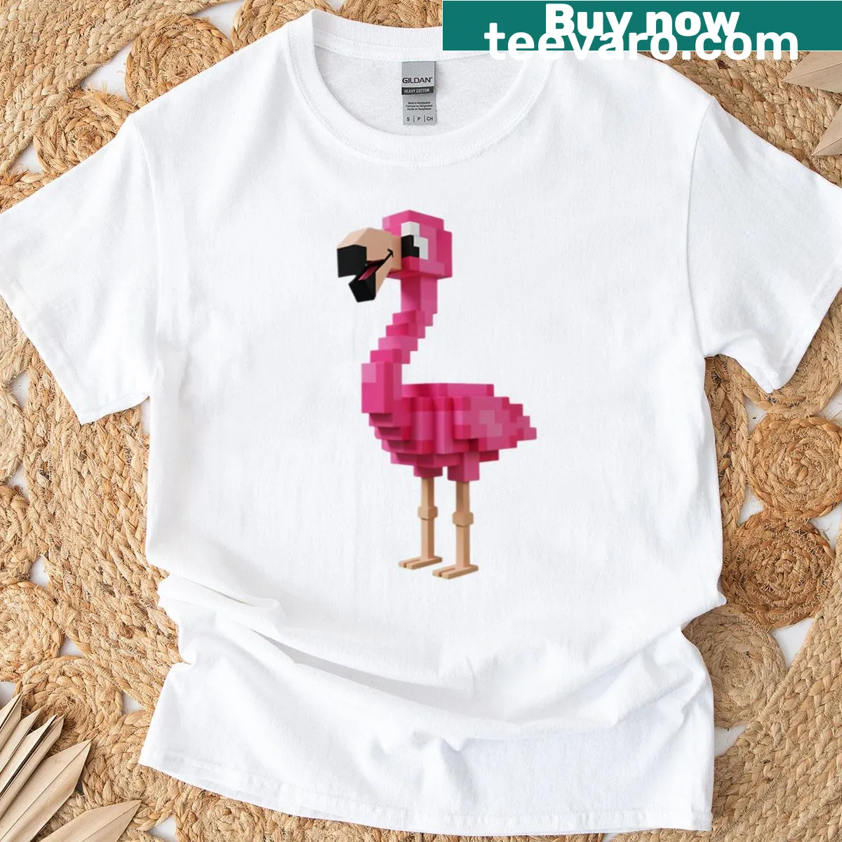 Playful Roblox T-shirt featuring a flamingo character — on a men's t-shirt