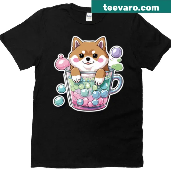 Shiba Inu floating in bubble tea graphic t-shirt
