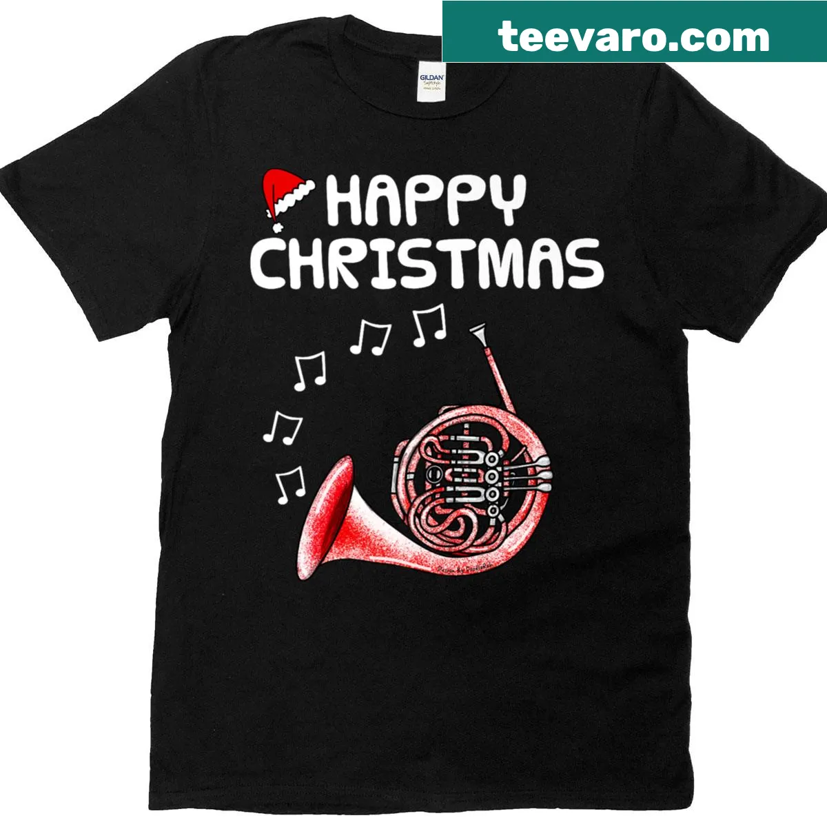 French horn design with Christmas elements on premium t-shirt — on a men's t-shirt