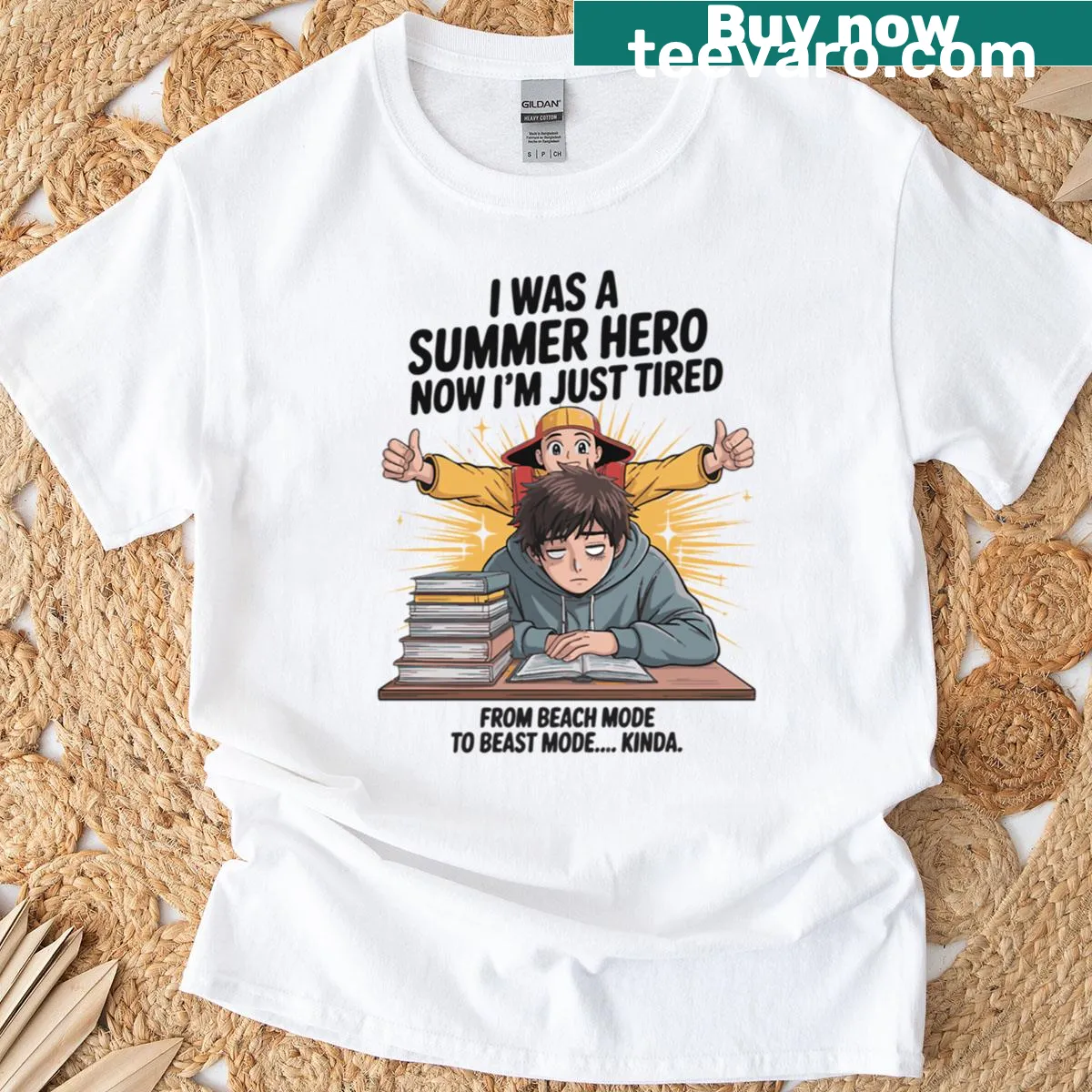 Oversized T-shirt with a funny anime student meme design for school — on a men's t-shirt