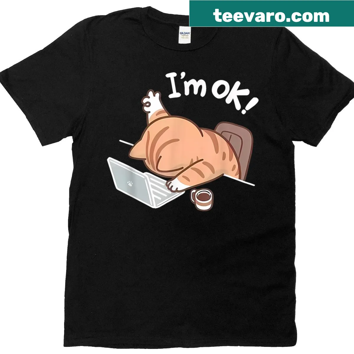 Work from home T-shirt with a funny cat graphic — on a men's t-shirt