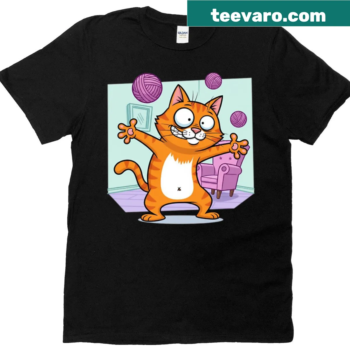 Adorable cat graphic on a humorous T-shirt for cat lovers — on a men's t-shirt