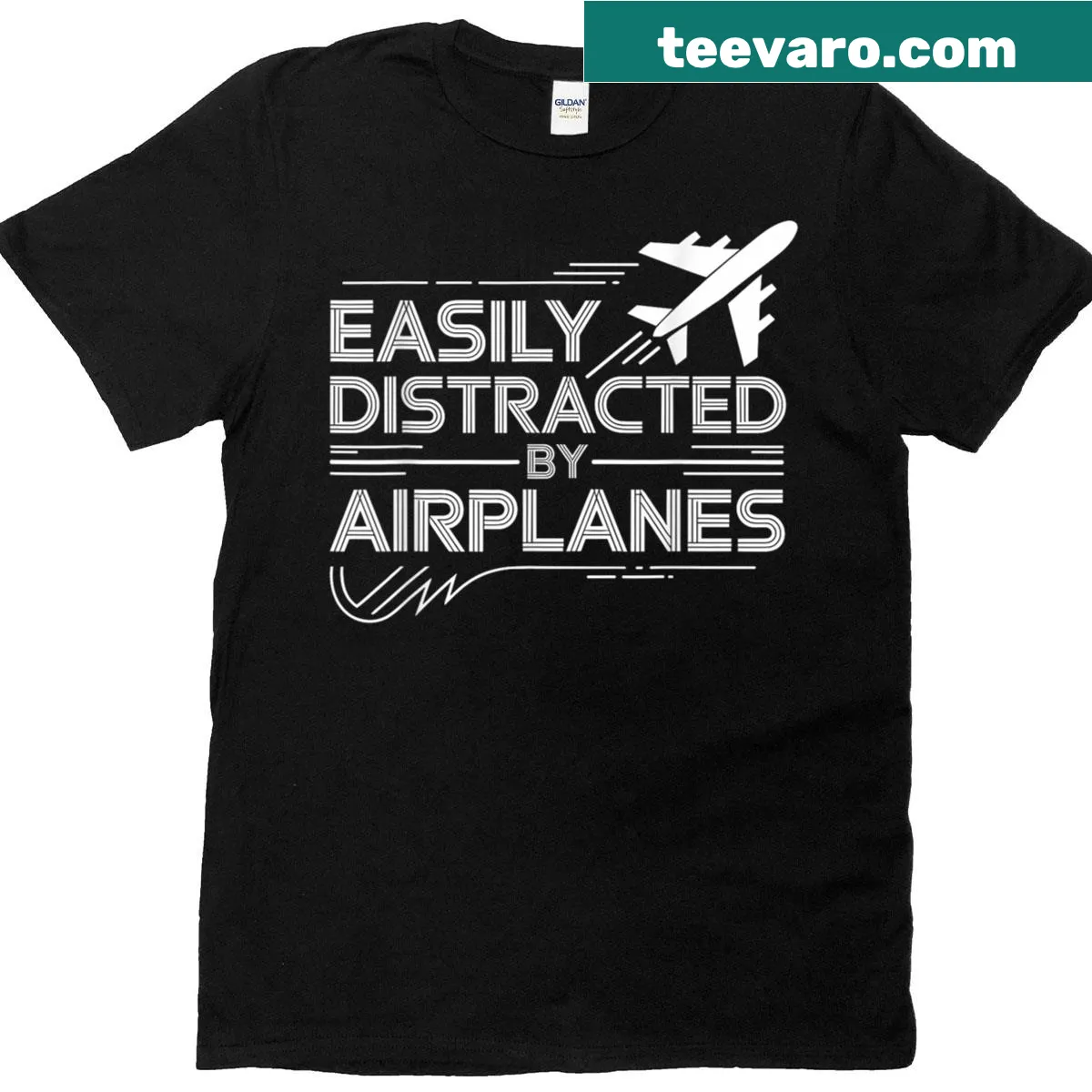 Illustrative T-shirt with a humorous phrase about airplanes — on a men's t-shirt
