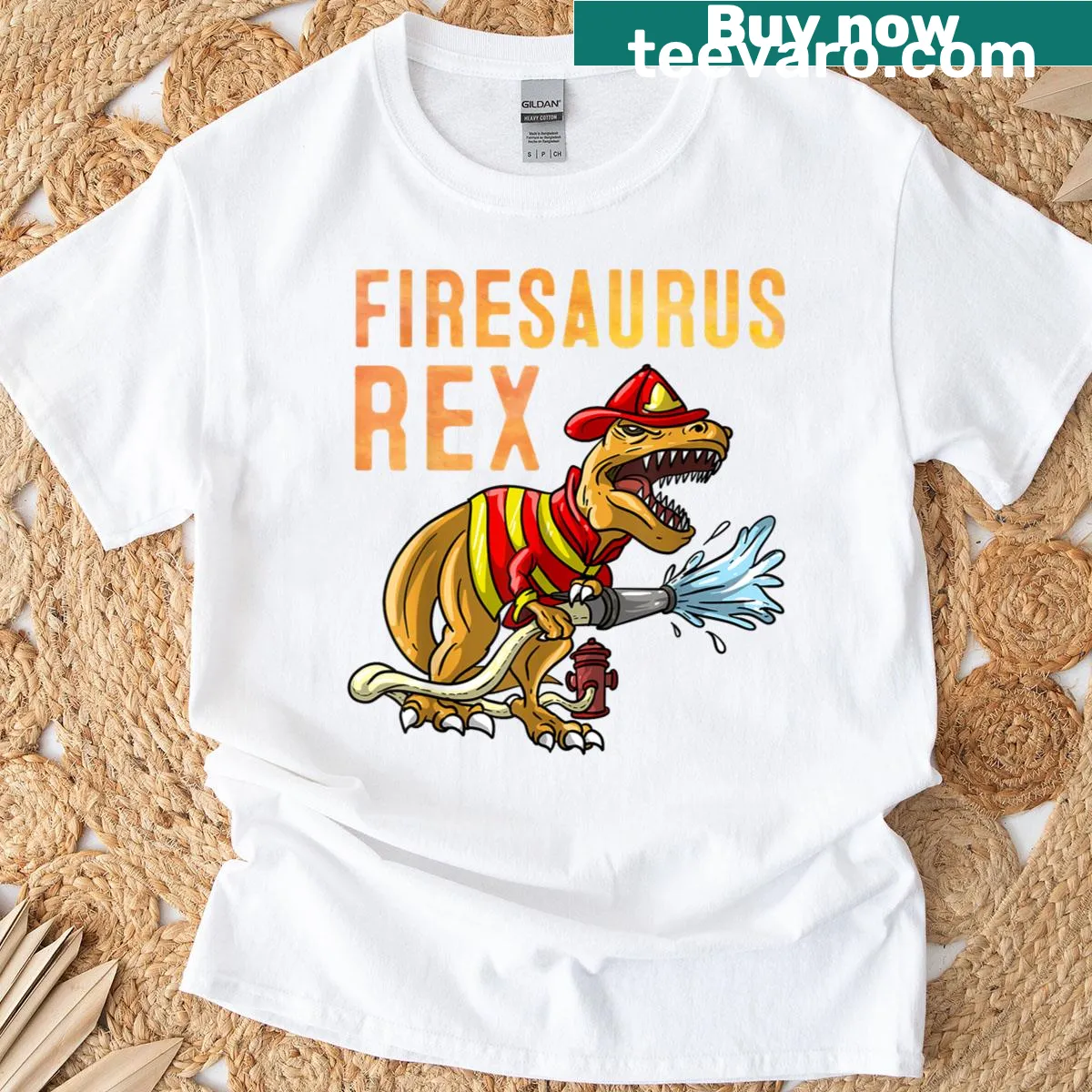 Cute firefighter graphic for kids on T-shirt — on a men's t-shirt