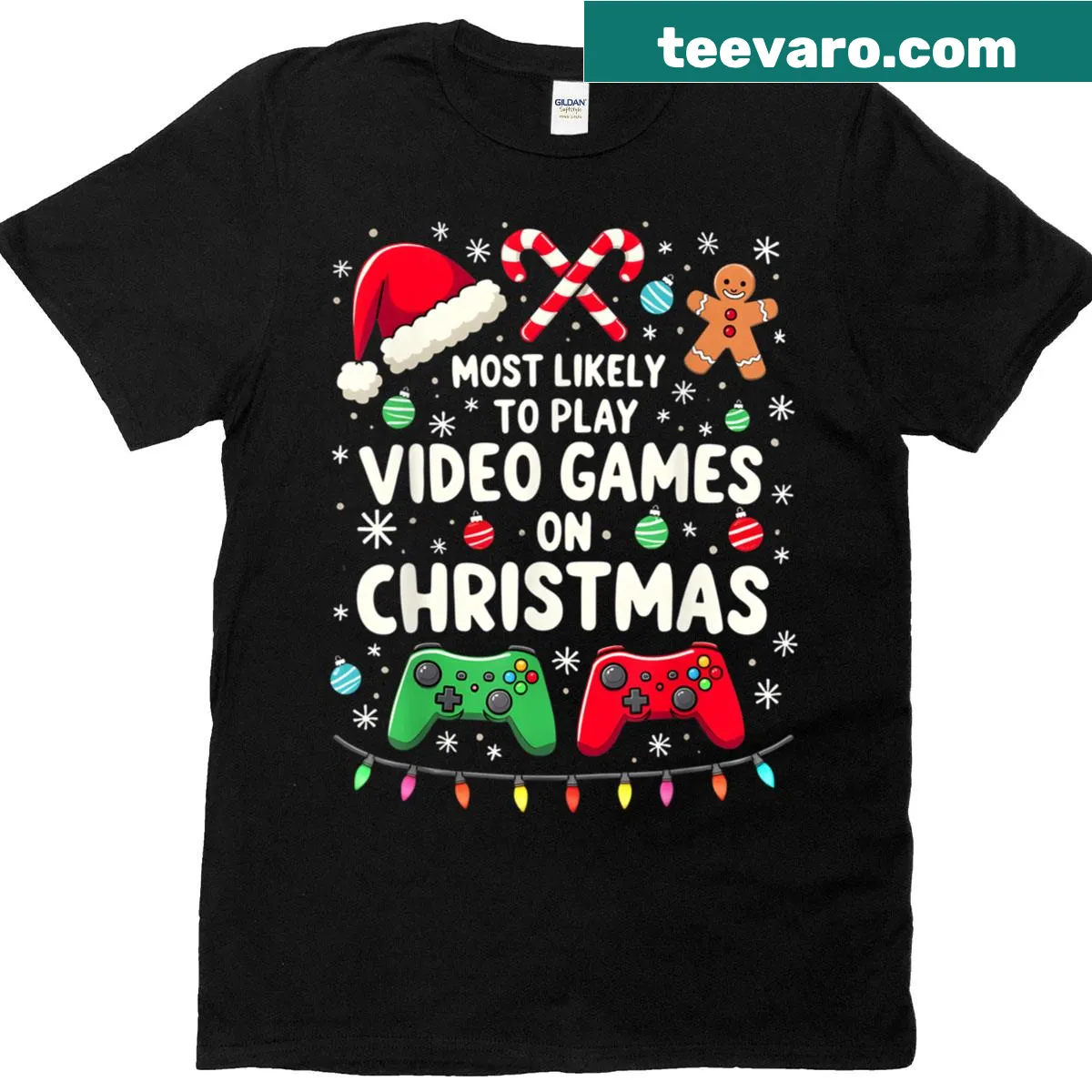 Funny gamer Christmas T-shirt with playful gaming slogan — on a men's t-shirt