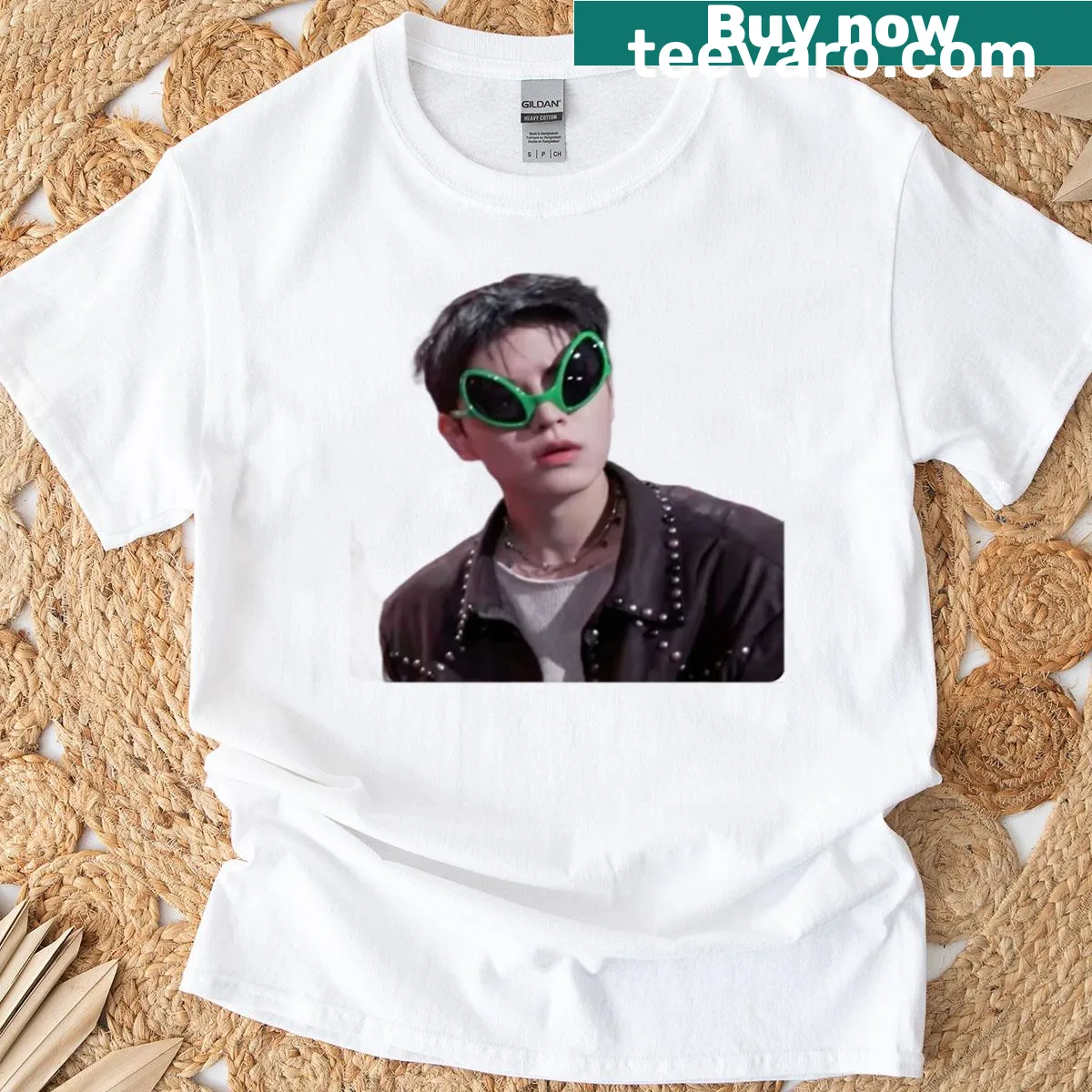 Graphic of Seungmin wearing glasses with a humorous twist — on a men's t-shirt