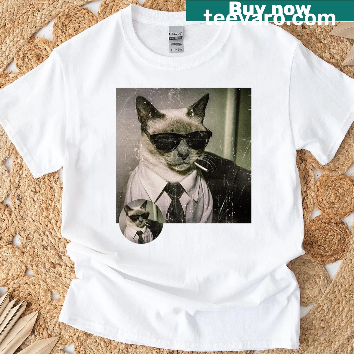 Funny T-shirt featuring a gangster cat design — on a men's t-shirt