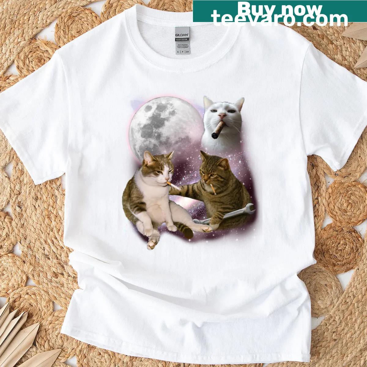 Oversized t-shirt with three funny cat graphics — on a men's t-shirt