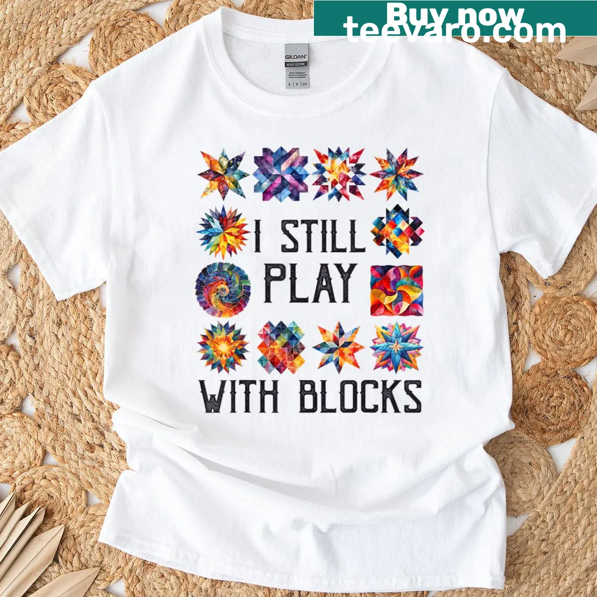 T-shirt with humorous text about quilting and sewing — on a men's t-shirt