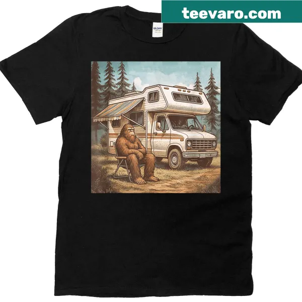 Playful RV camping illustration on T-shirt for outdoor lovers