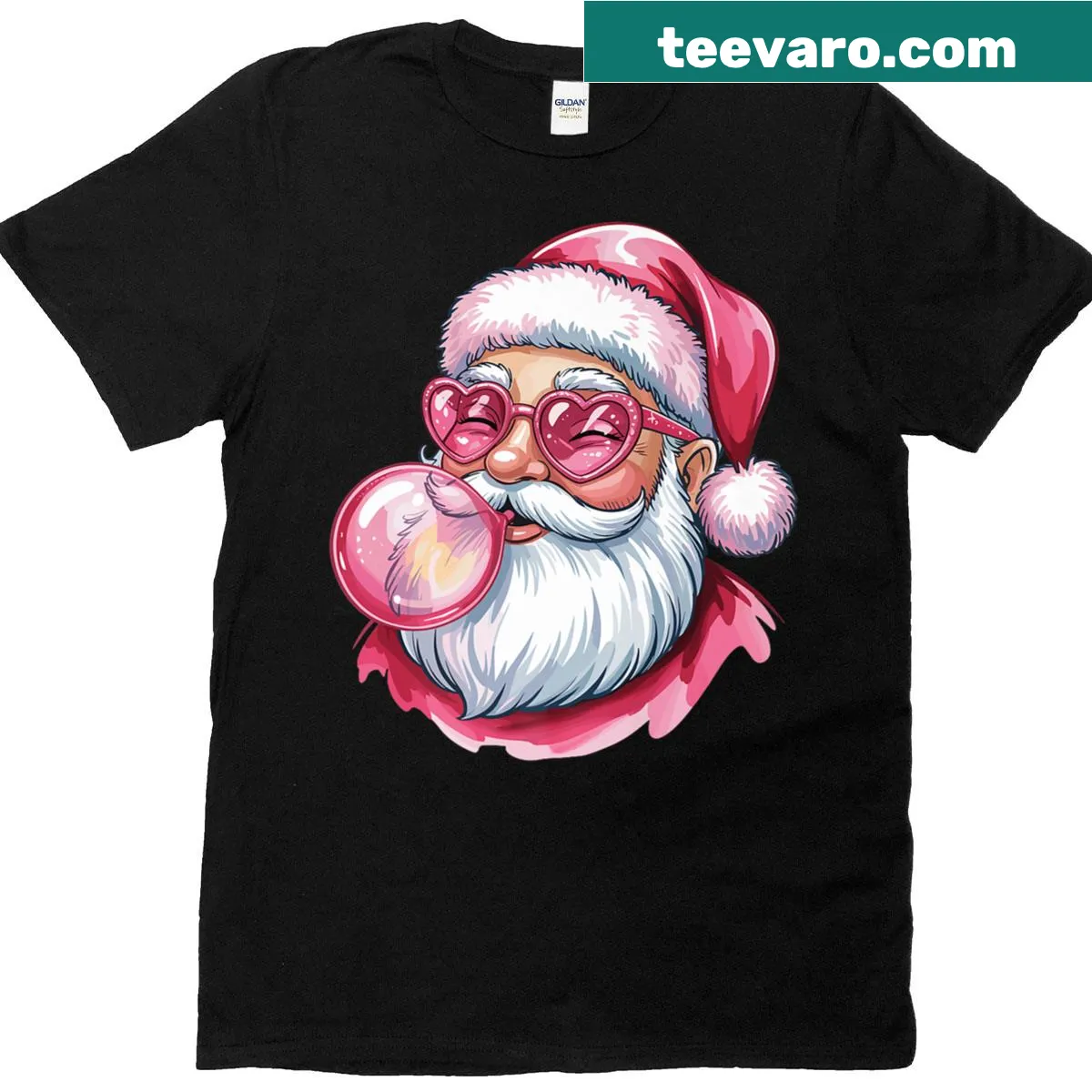 Santa with bubble gum and heart glasses on a Christmas t-shirt — on a men's t-shirt