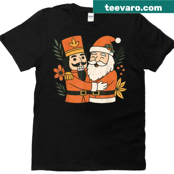 Santa Claus nutcracker with floral details on a Christmas t-shirt
