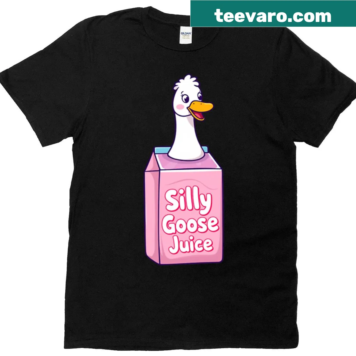 Kawaii design featuring a silly goose and juice box for kids — on a men's t-shirt