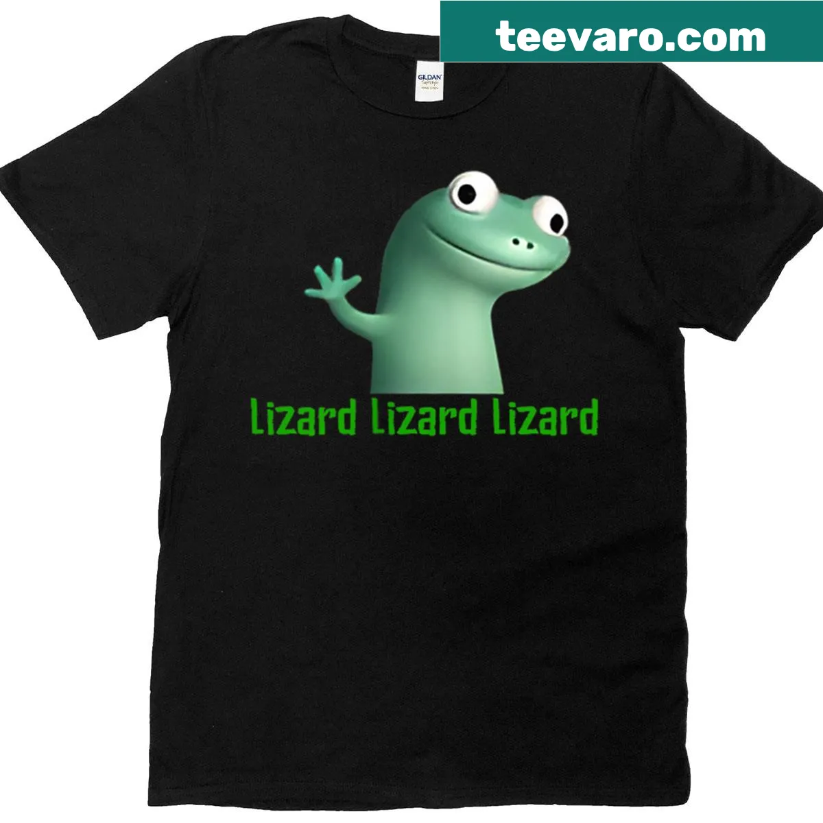 Playful lizard meme t-shirt featuring whimsical lizard graphics — on a men's t-shirt