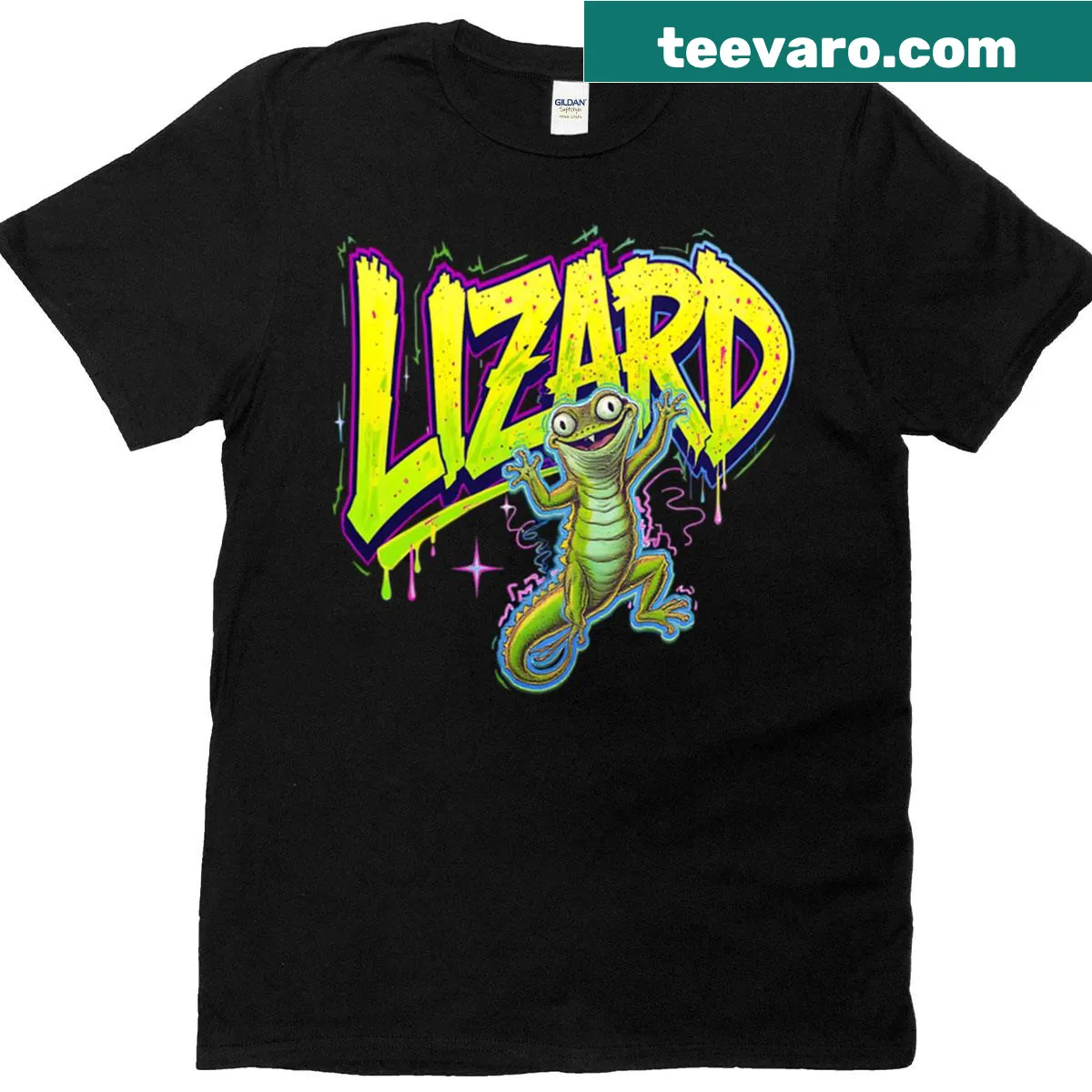 Weirdcore lizard graphic tee featuring a playful meme design. — on a men's t-shirt