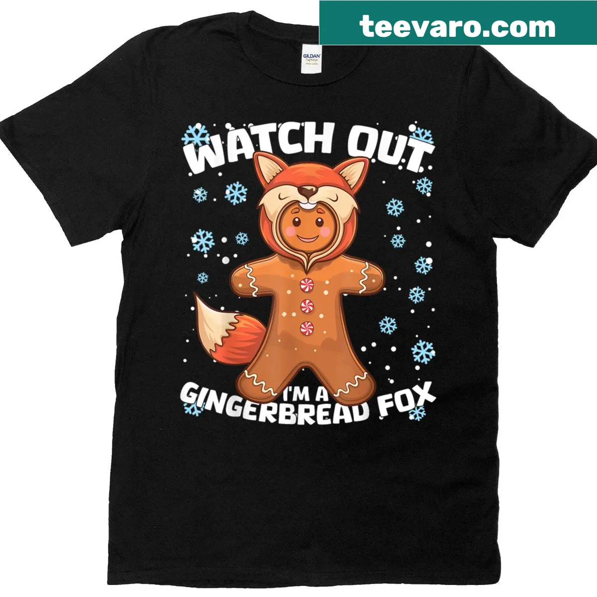 Cartoon gingerbread man and fox graphic on a kids T-shirt — on a men's t-shirt