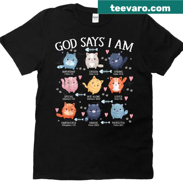 T-shirt with cat illustrations and a Bible verse for cat lovers