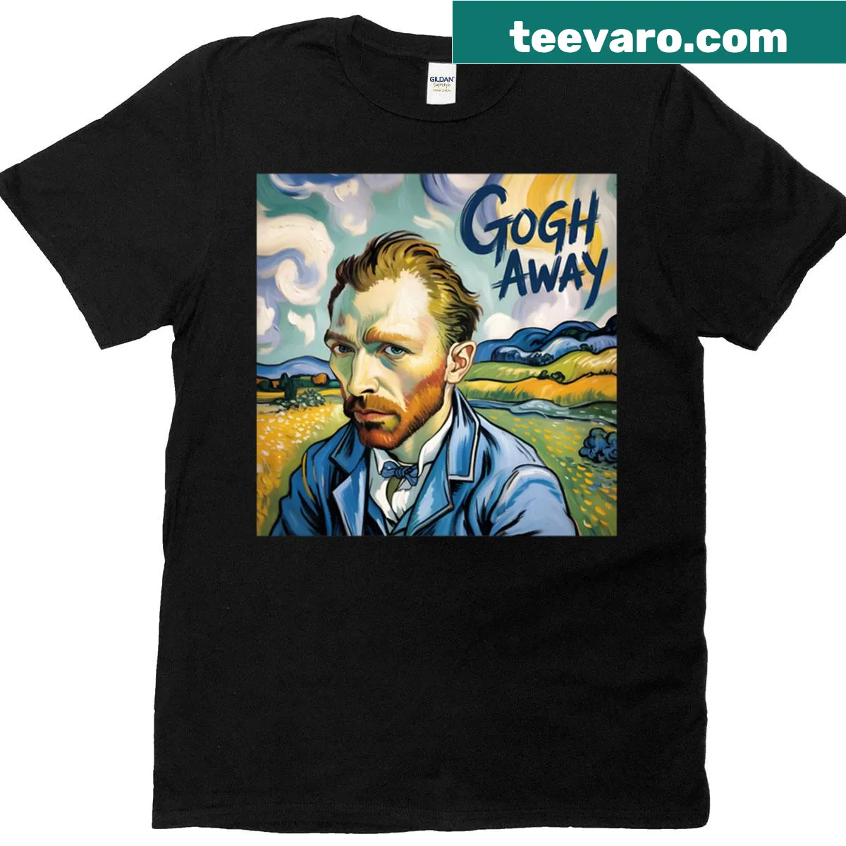 Illustration of Van Gogh in his own landscapes on a t-shirt — on a men's t-shirt