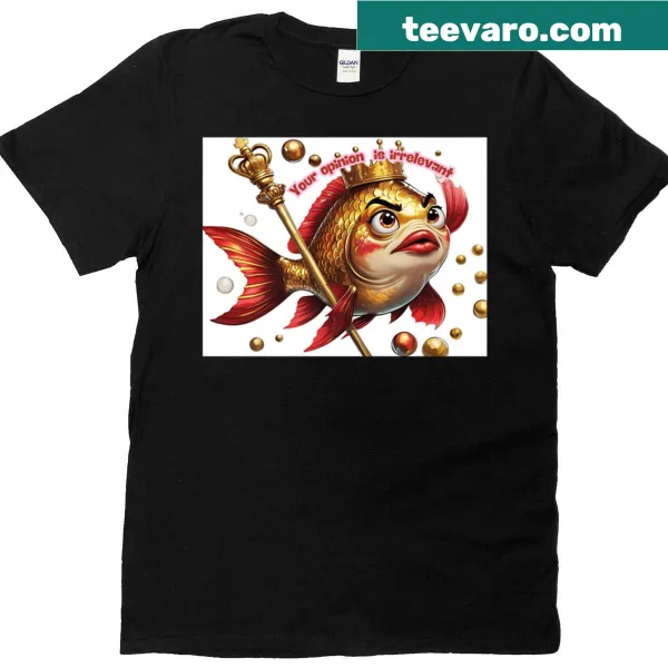 Whimsical golden fish graphic t-shirt design for casual wear.