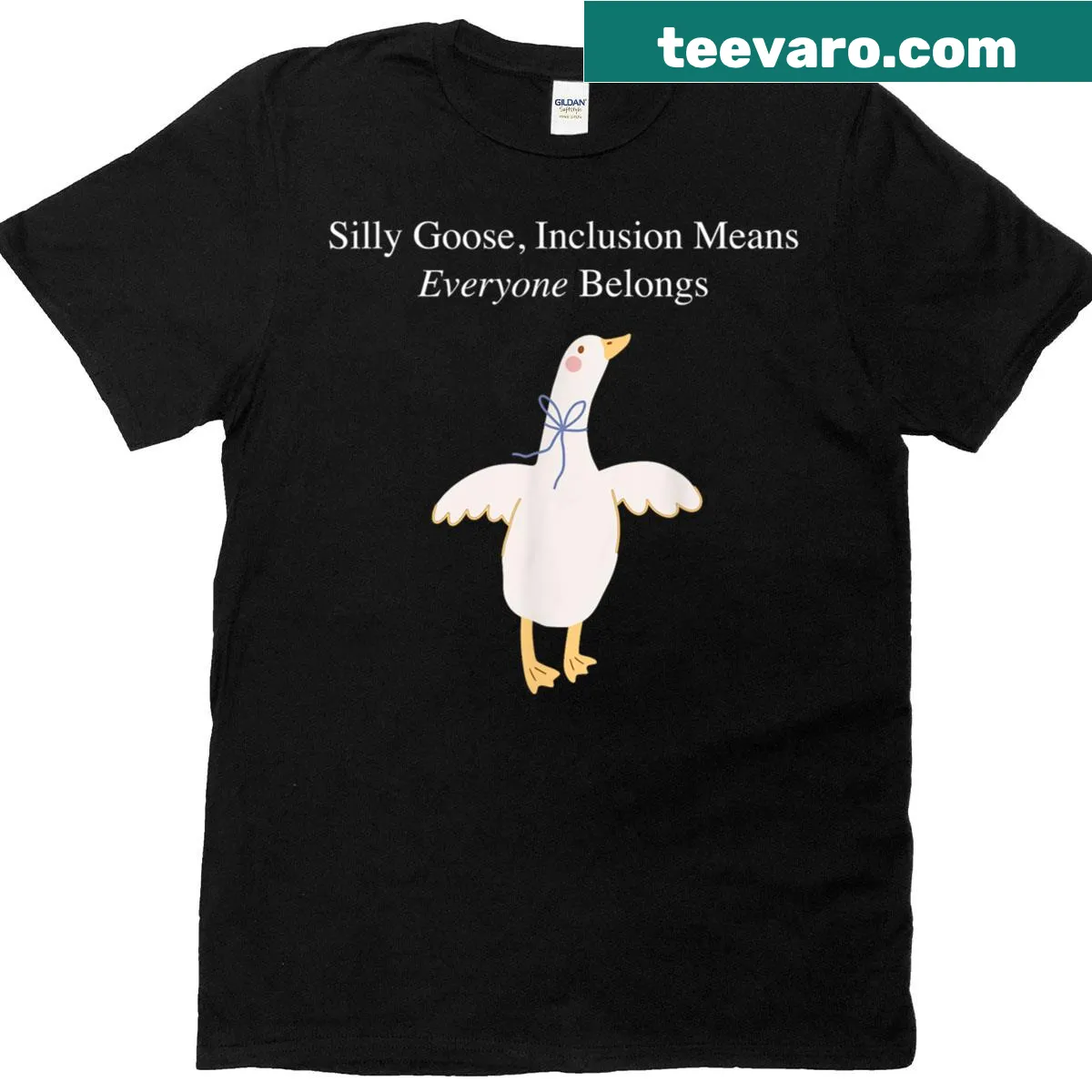 T-shirt with the message about inclusion and belonging featuring a goose — on a men's t-shirt