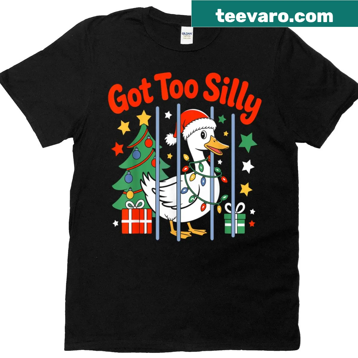 Funny goose cartoon graphic t-shirt for Christmas humor. — on a men's t-shirt