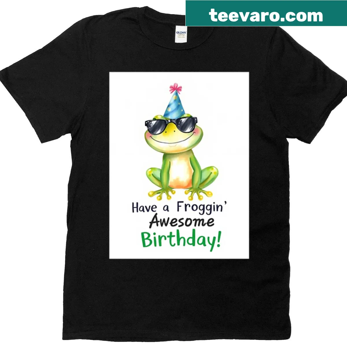 Cute frog graphic t-shirt for birthday celebrations with balloons. — on a men's t-shirt
