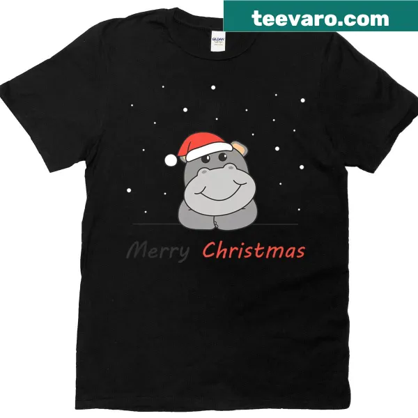 Hippo Christmas themed T-shirt with festive illustration