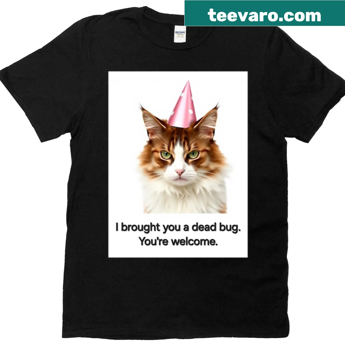 Funny cat-themed t-shirt with dead bug joke — on a men's t-shirt