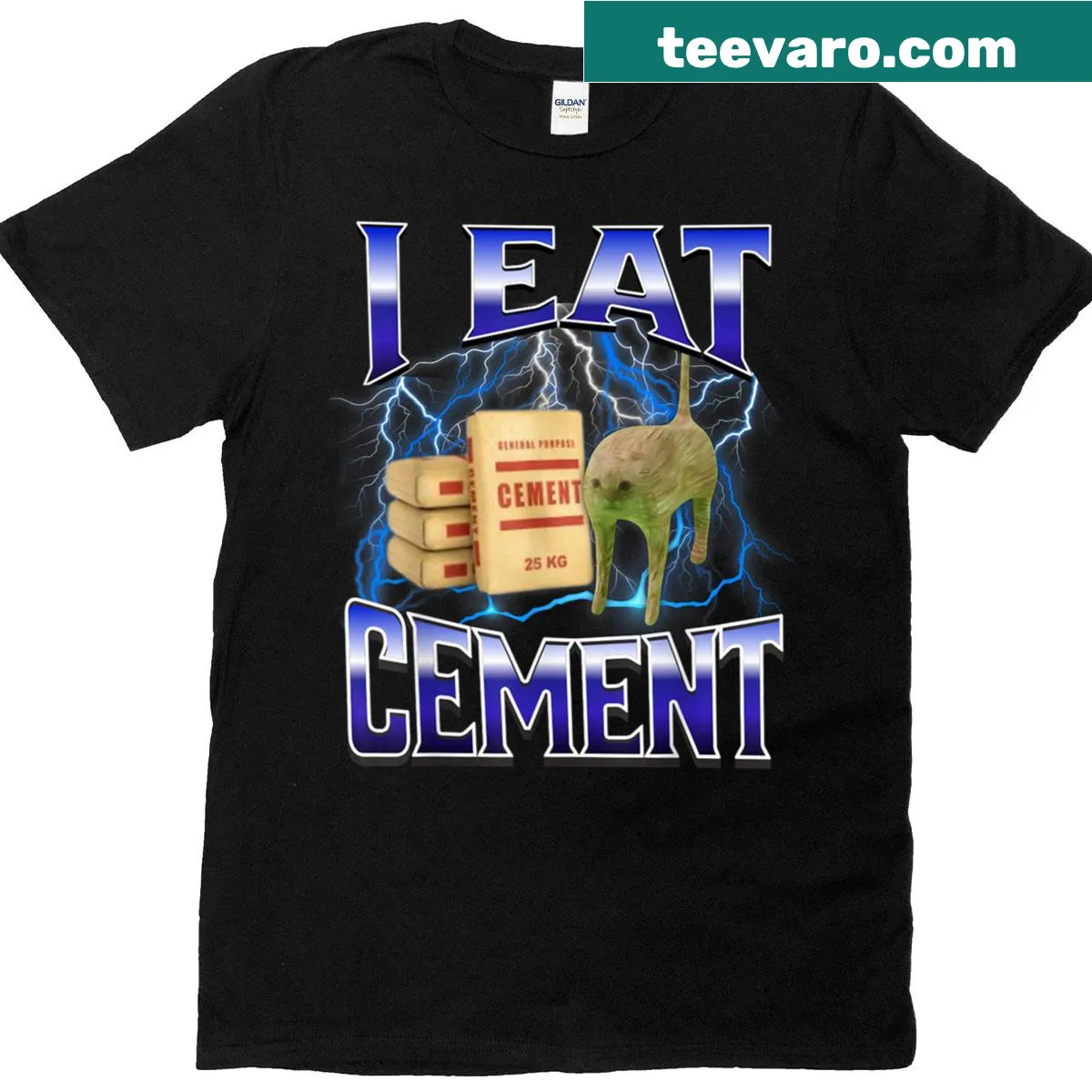 Funny cat meme t-shirt with the phrase 'I Eat Cement' — on a men's t-shirt