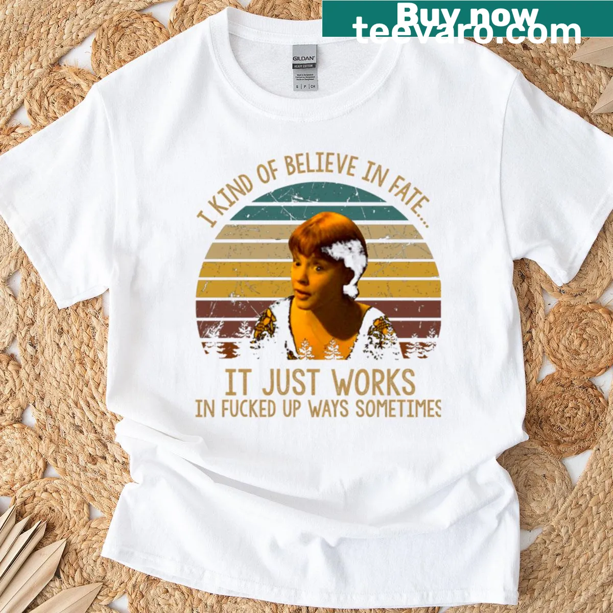 Oversized T-shirt with the phrase 'I Kind Of Believe In Fate It Just Works' in stylish typography. — on a men's t-shirt