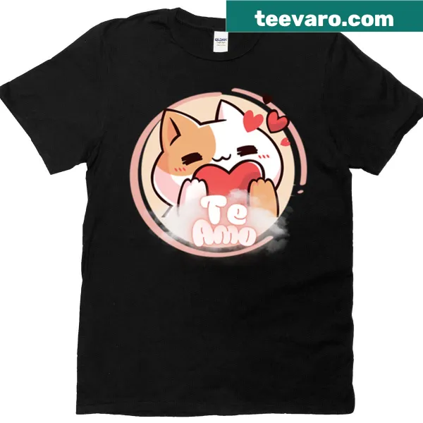 T-shirt with a cute cat sticker graphic saying I Love You