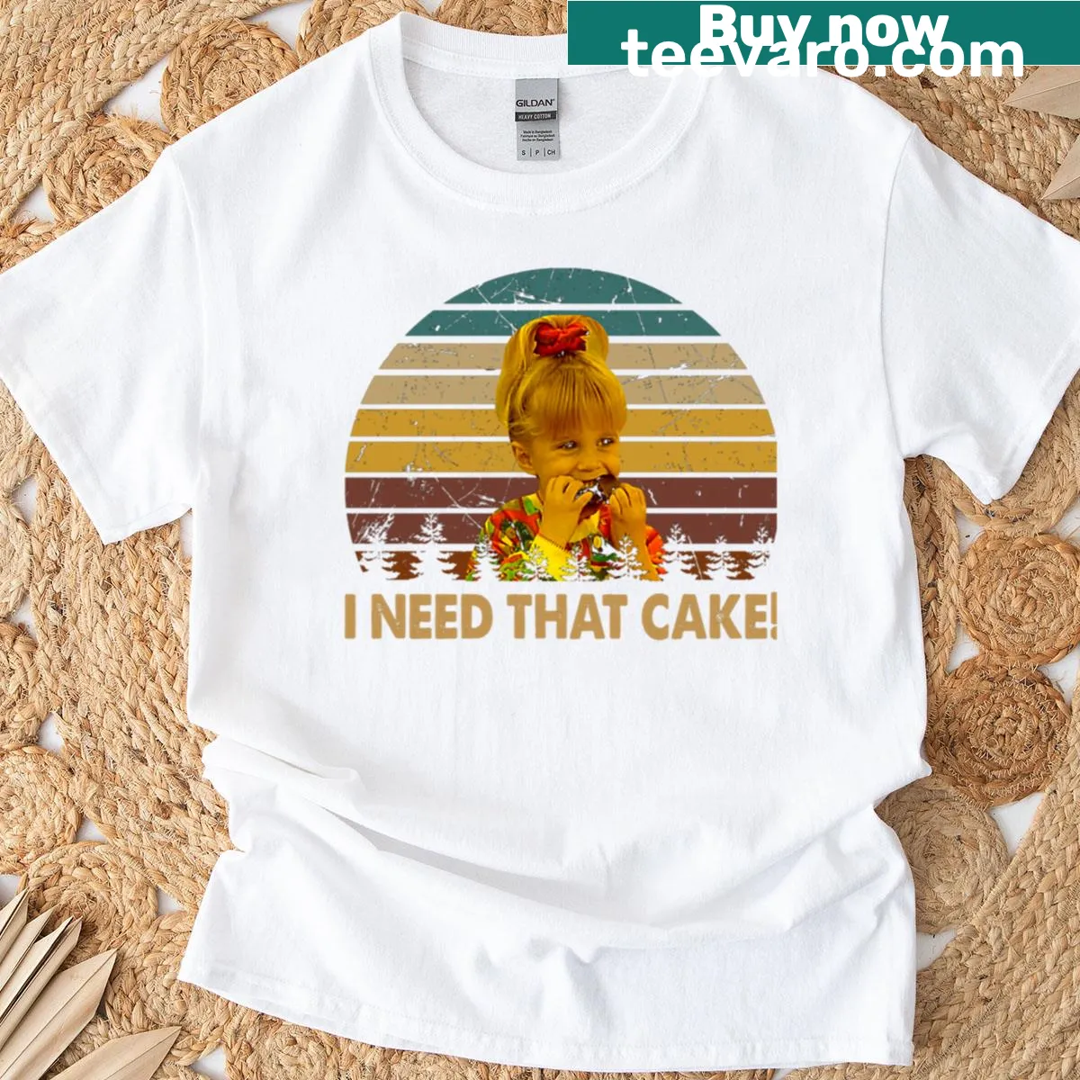 Children's t-shirt with cartoon characters and cake design — on a men's t-shirt