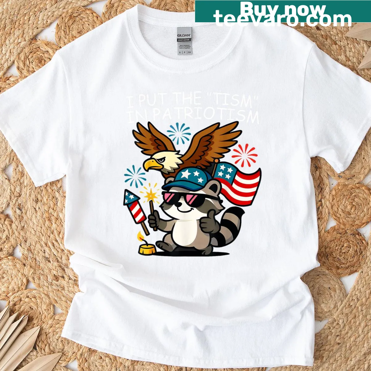 Patriotic t-shirt with an eagle graphic and humorous text — on a men's t-shirt
