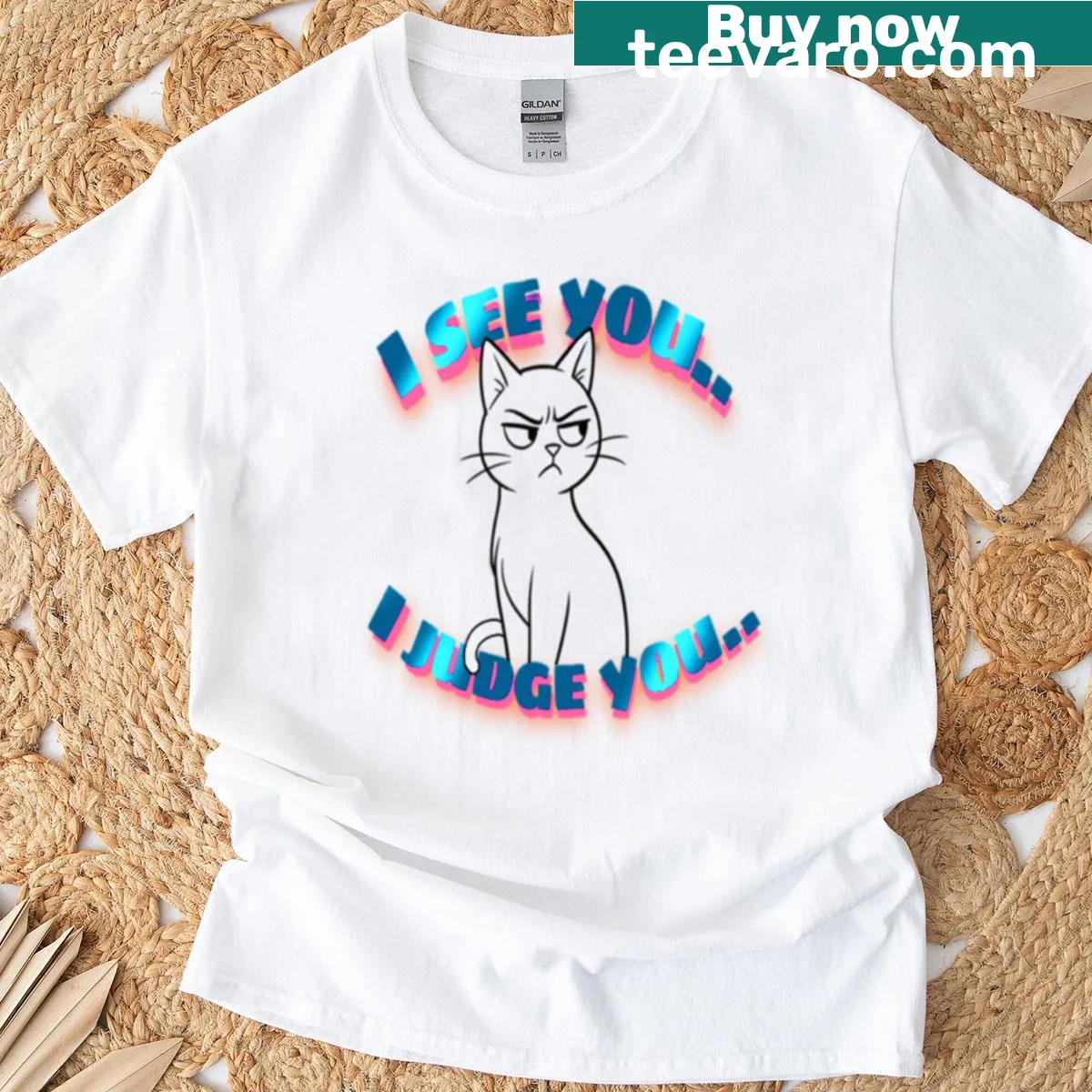 Grumpy Cat T-shirt with the phrase 'I See You I Judge You' — on a men's t-shirt