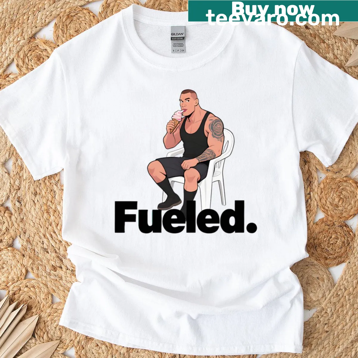 Ice cream fueled t-shirt with playful slogan — on a men's t-shirt