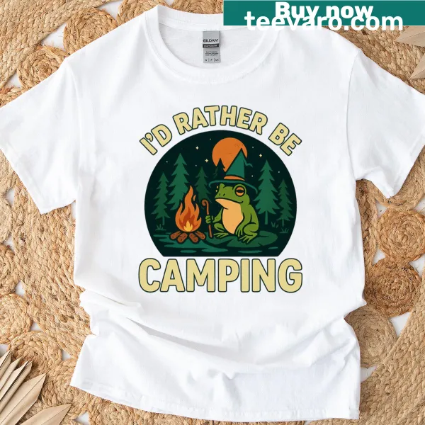 Funny oversized T-shirt stating 'Id Rather Be Camping'
