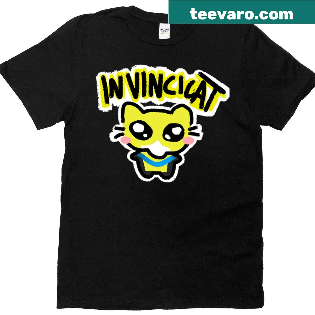 Cartoon-style graphic of an invincible cat inspired by Mark Grayson — on a men's t-shirt