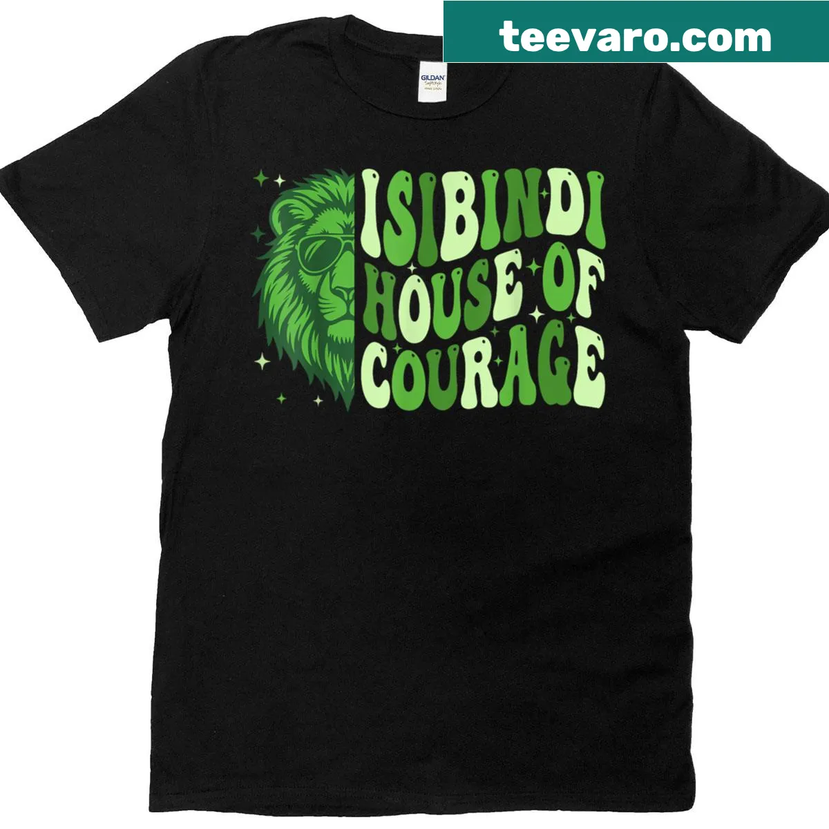 Illustrative lion design with text 'House Of Courage' on T-shirt — on a men's t-shirt