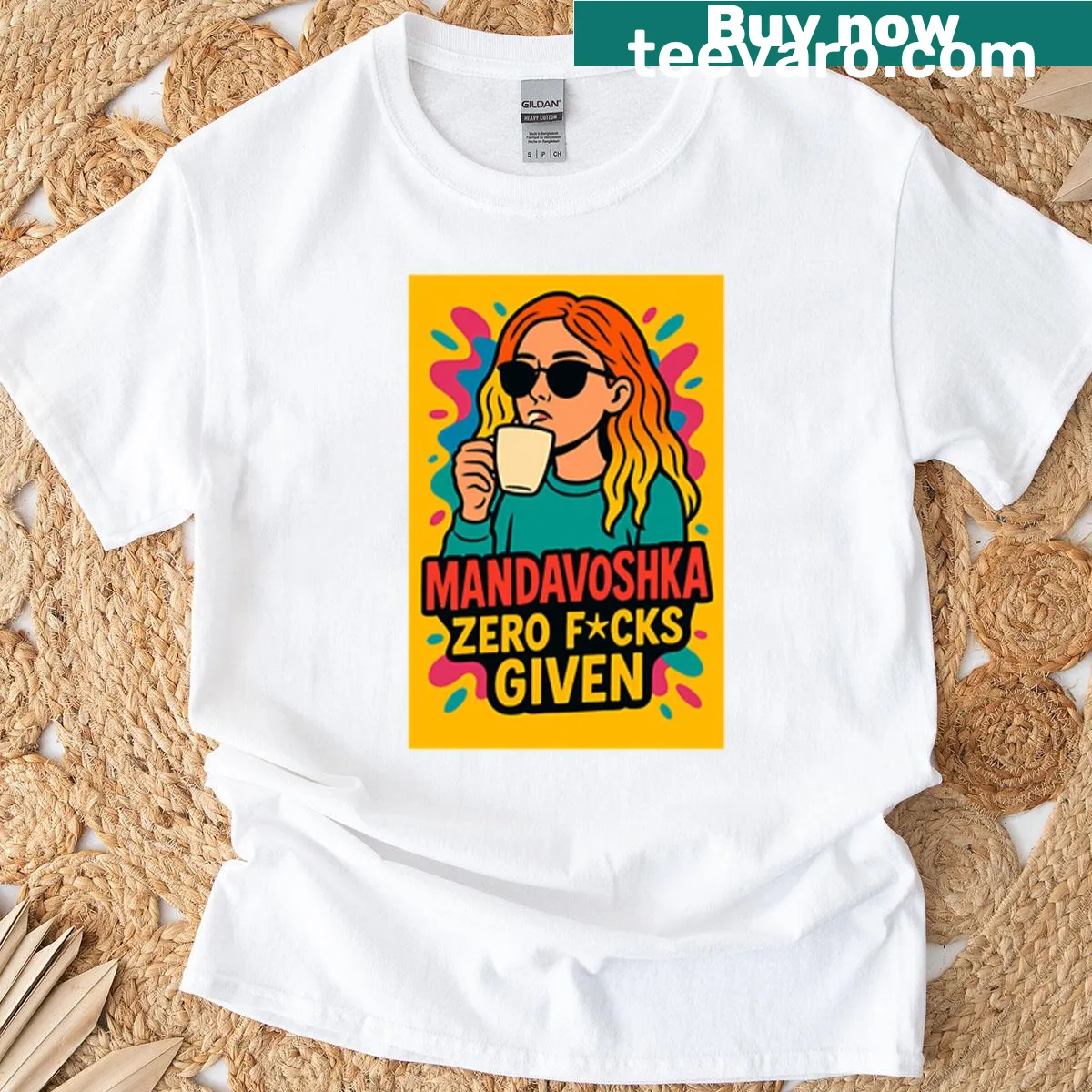 Oversized t-shirt featuring the whimsical word Mandavoshka — on a men's t-shirt