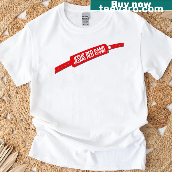 T-shirt featuring a Jesus graphic and red band design