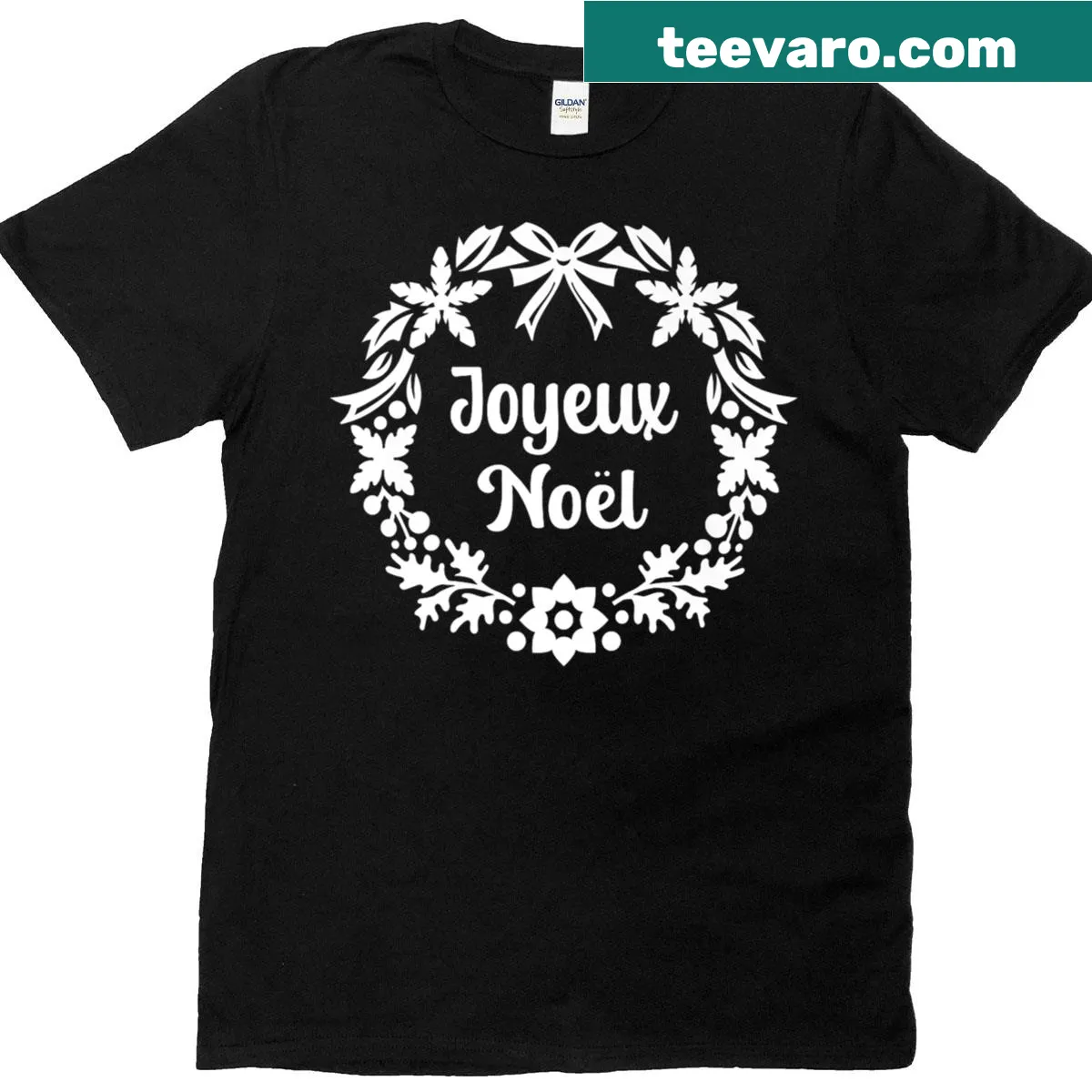 T-shirt with 'Joyeux Noel' and festive wreath design — on a men's t-shirt