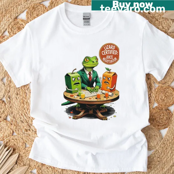 Lizard-themed oversized t-shirt featuring a funny juice negotiator graphic