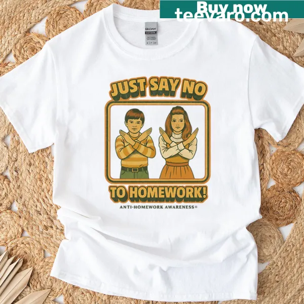 Retro anti-homework t-shirt with playful typography