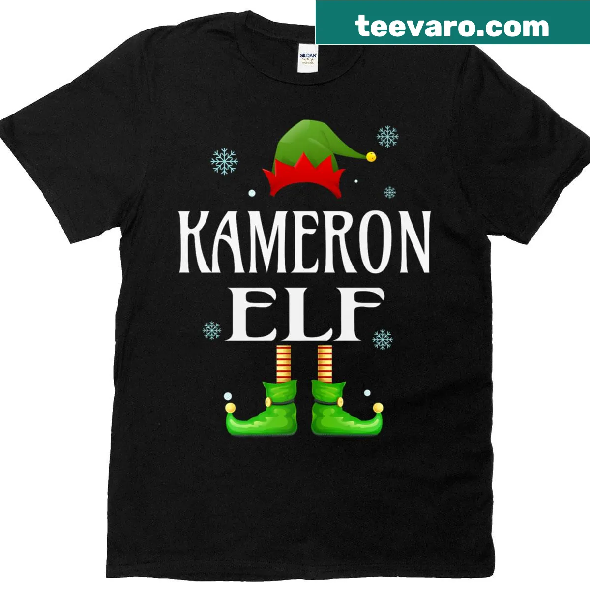 Funny Christmas t-shirt featuring a cartoon elf design — on a men's t-shirt