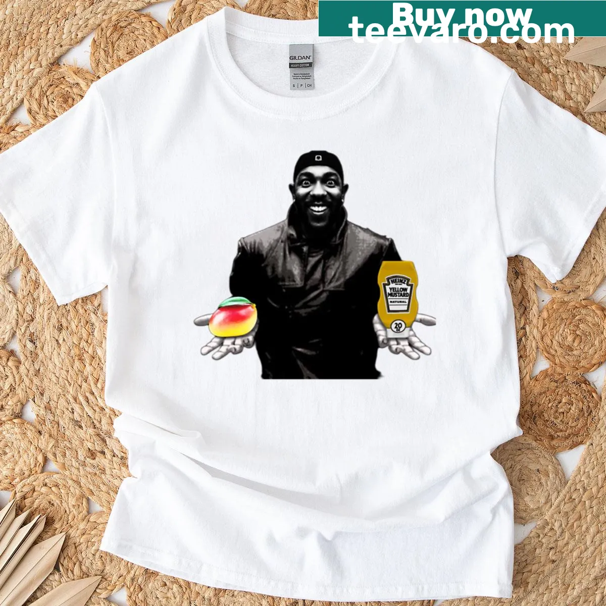 Playful 'Mango Mustard' graphic T-shirt — on a men's t-shirt